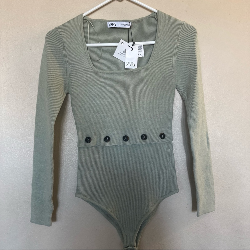 Zara women’s Olive Green Long-Sleeve Bodysuit